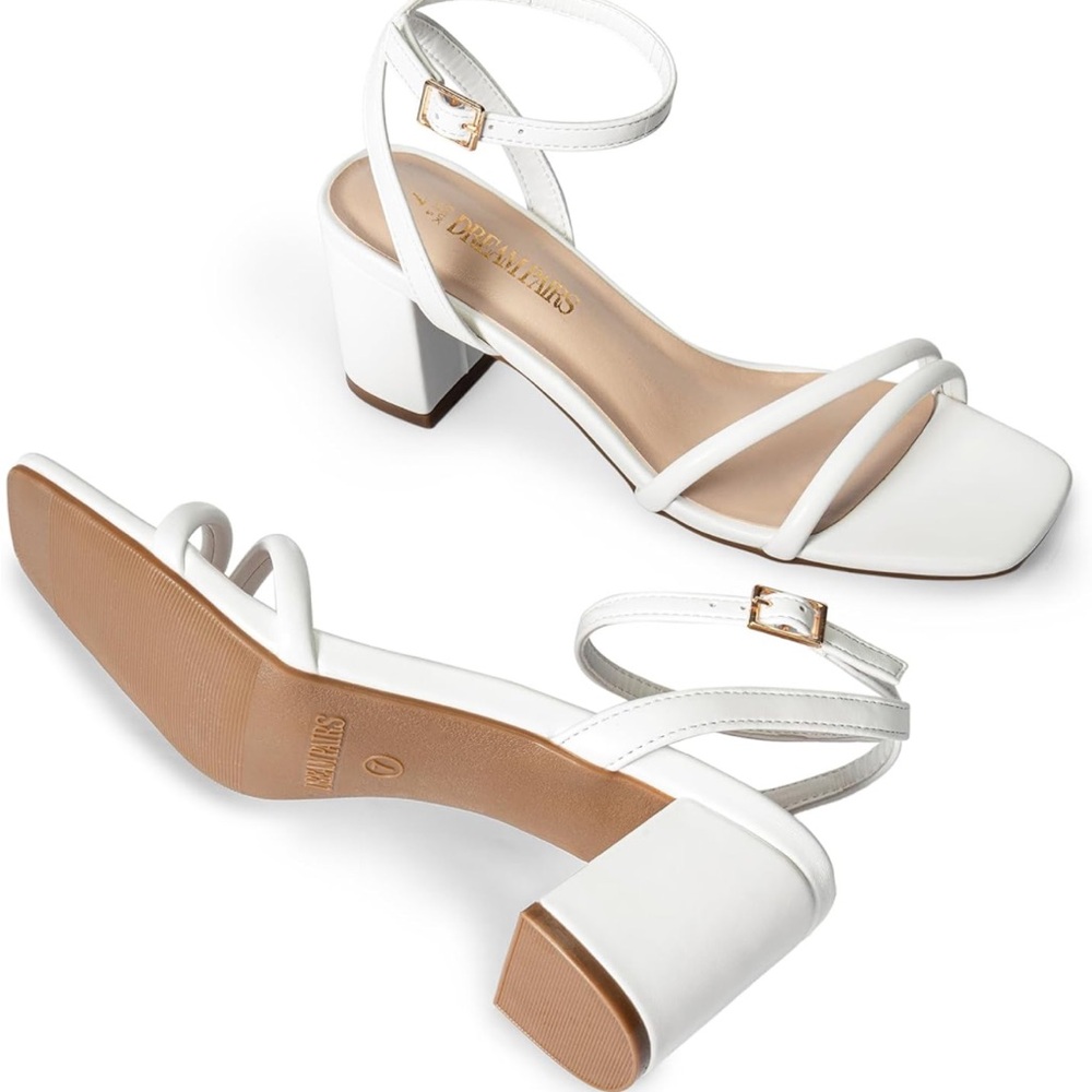 NWOT white open toe square toe block heels size 10 - Picture 3 of 5